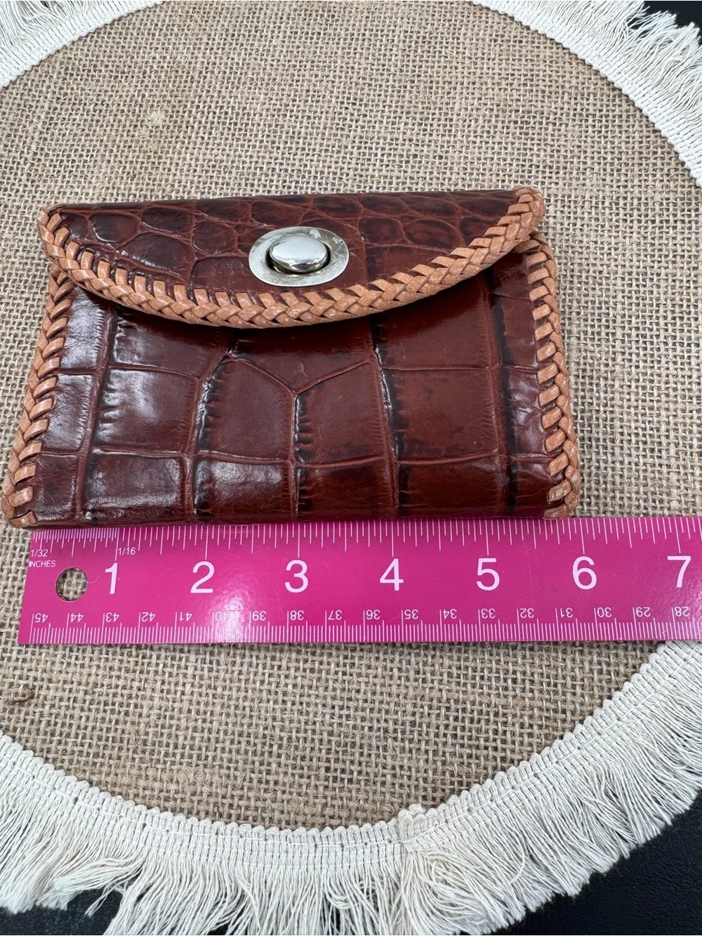 Vintage Genuine Alligator Crocodile Skin Trifold Wallet Coin Purse Whipstitch